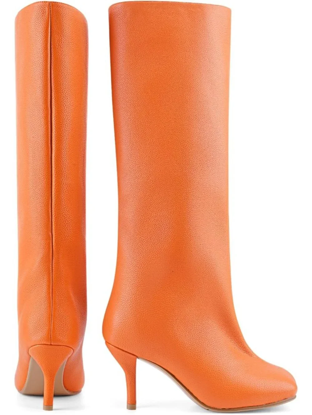 Women's Orange Faux Suede comfort Square Toe Kitten Heel Pull On Knee High Boots